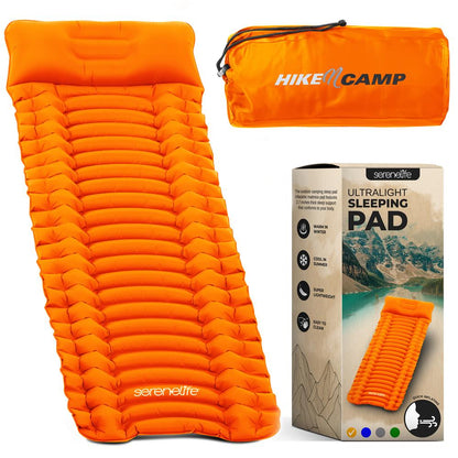 Ultralight Sleeping Pad + Carrying Bag - Lightweight & Compact Sleeping Mat For Backpacking, Hiking Air Mattress (Orange)