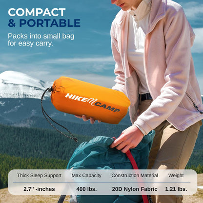 Ultralight Sleeping Pad + Carrying Bag - Lightweight & Compact Sleeping Mat For Backpacking, Hiking Air Mattress (Orange)