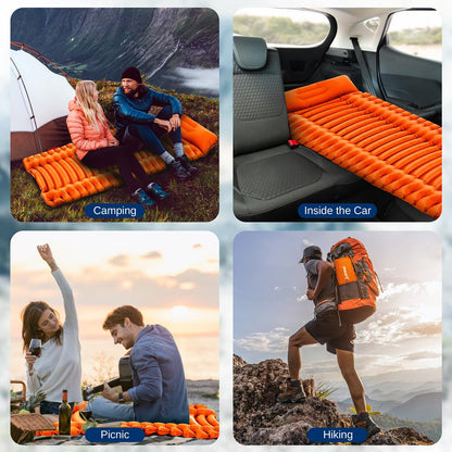 Ultralight Sleeping Pad + Carrying Bag - Lightweight & Compact Sleeping Mat For Backpacking, Hiking Air Mattress (Orange)