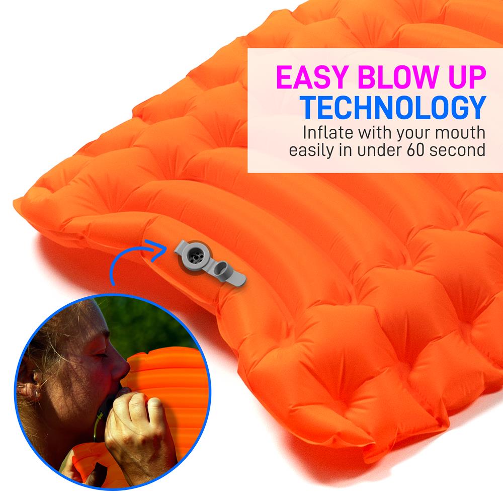 Sleeping Pad with Pillow - Fast Inflation, Tear-Resistant, Orange - Thumbnail 3