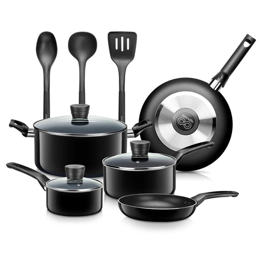 11-Piece Non-Stick Cookware Set, Even Heat, Black Coating