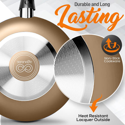 15-Piece Non-Stick Cookware Set, Even Heat, Gold