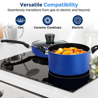 20-Piece Cookware Set, Even Heat, Nonstick Coating, Blue