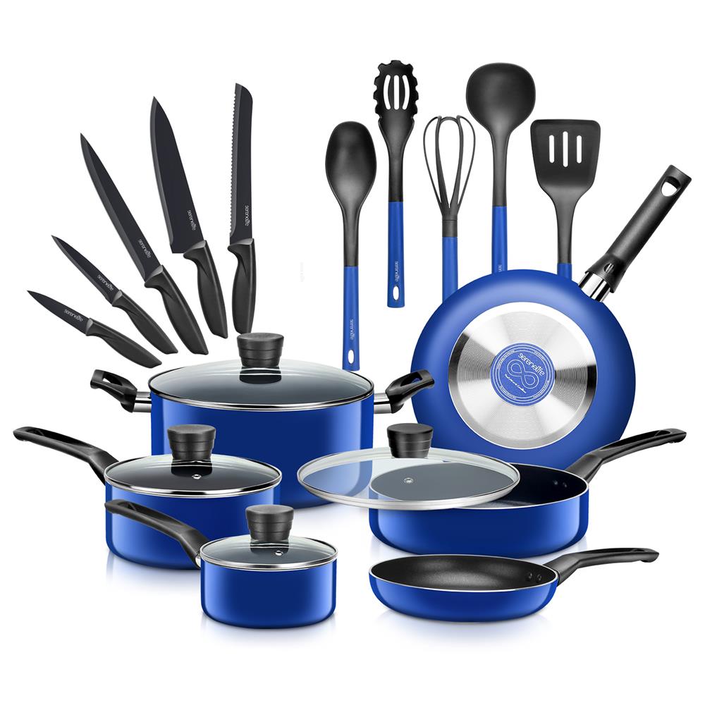 20-Piece Cookware Set, Even Heat, Nonstick Coating, Blue