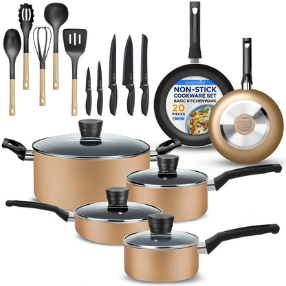 20-Piece Kitchenware Set, Even Heat, Non-Stick Coating, Gold