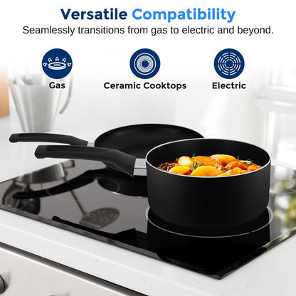 6-Piece Nonstick Cookware Set - Even Heat, Durable Coating, Black