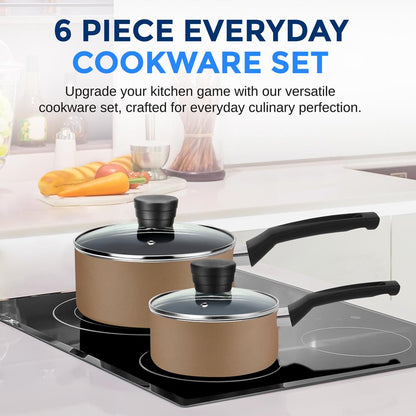 6-Piece Nonstick Cookware Set - Even Heat, Durable Coating, Gold