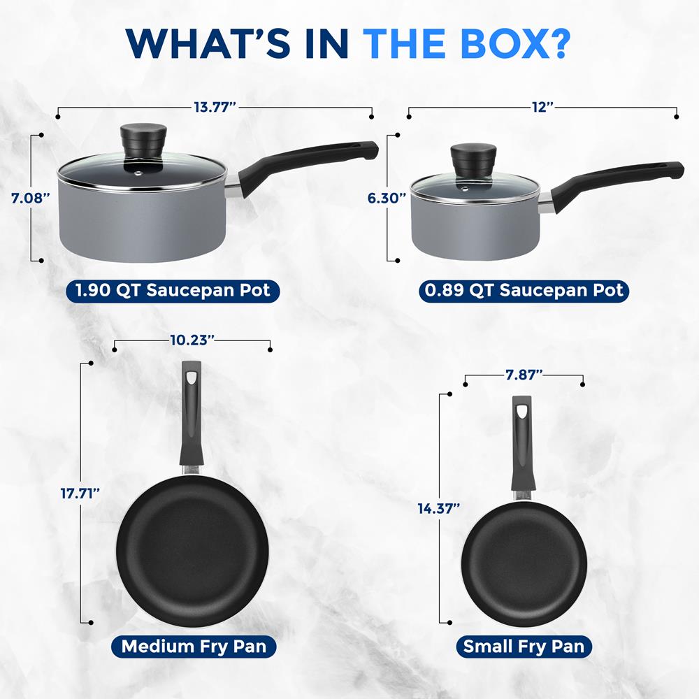 6-Piece Nonstick Cookware Set - Even Heat, Durable Coating, Black - Thumbnail 3