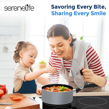 6-Piece Nonstick Cookware Set - Even Heat, Durable Coating, Gray