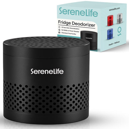 Serenelife Round Refrigerator Deodorizer, Lasts Up To 10 Years, More Effective Than Baking Soda - With Natural Bamboo Air Purifying Technology (Black)