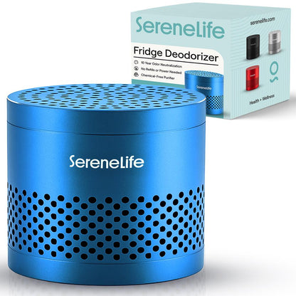 Serenelife Round Refrigerator Deodorizer, Lasts Up To 10 Years, More Effective Than Baking Soda - With Natural Bamboo Air Purifying Technology (Blue)