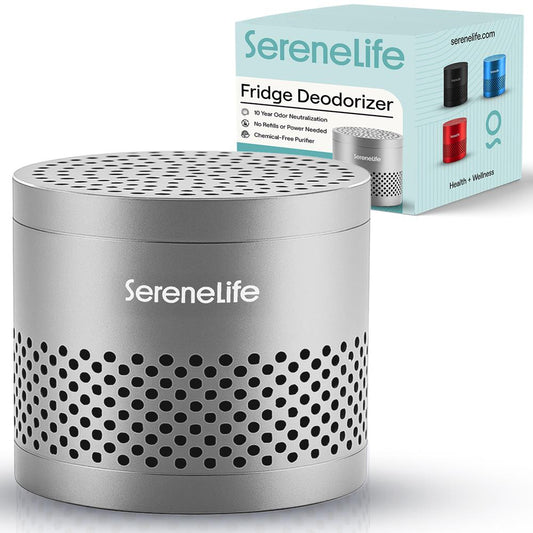 Serenelife Round Refrigerator Deodorizer, Lasts Up To 10 Years, More Effective Than Baking Soda - With Natural Bamboo Air Purifying Technology (Gray)