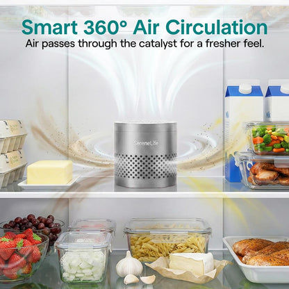 Serenelife Round Refrigerator Deodorizer, Lasts Up To 10 Years, More Effective Than Baking Soda - With Natural Bamboo Air Purifying Technology (Gray)