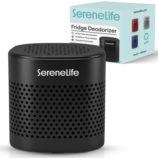 Serenelife Square Refrigerator Deodorizer, Lasts Up To 10 Years, More Effective Than Baking Soda - With Natural Bamboo Air Purifying Technology (Black)