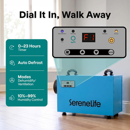 Serenelife Portable Commercial Crawl Space Dehumidifier – Energy-Efficient, 120 Ppd Moisture Removal, Low Noise, Auto Defrost, Cetl Listed, Ideal For Basements & Damp Areas (Blue)