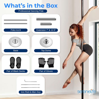 Spinning Dance Pole with Lights, Durable Steel, Adjustable Height