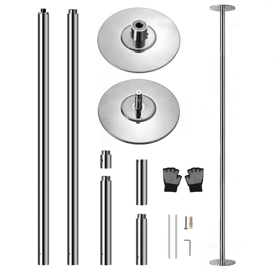 Portable Spinning Fitness Pole, Adjustable Steel, Chrome Finish