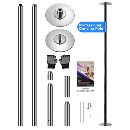 Portable Spinning Fitness Pole, Adjustable Steel, Chrome Finish