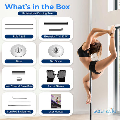 Portable Spinning Fitness Pole, Adjustable Steel, Chrome Finish