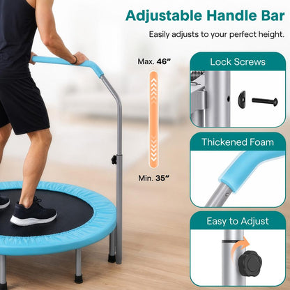 40" Foldable Trampoline, Weight Loss, Adjustable Handle, Sky Blue
