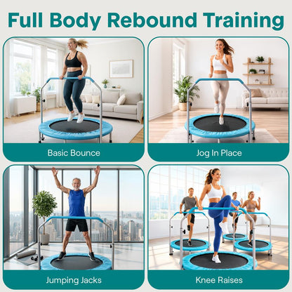 40" Foldable Trampoline, Weight Loss, Adjustable Handle, Sky Blue