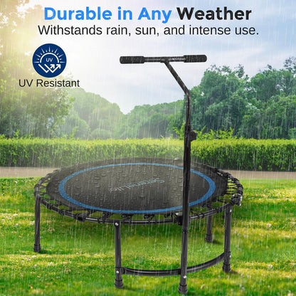 Foldable Mini Trampoline, Aerobic Fitness, Adjustable Handrail, 264 lbs Capacity