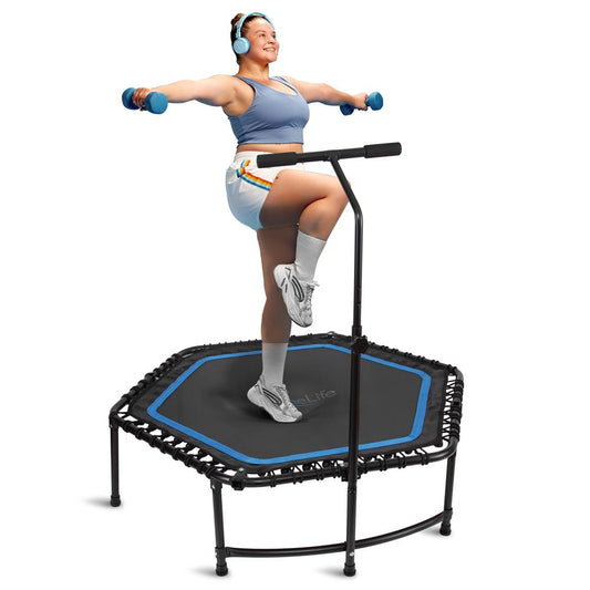 48" Foldable Fitness Trampoline, Adjustable Handrail, 264 lbs Capacity