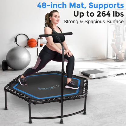 48" Foldable Fitness Trampoline, Adjustable Handrail, 264 lbs Capacity