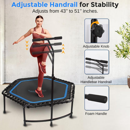 48" Foldable Fitness Trampoline, Adjustable Handrail, 264 lbs Capacity