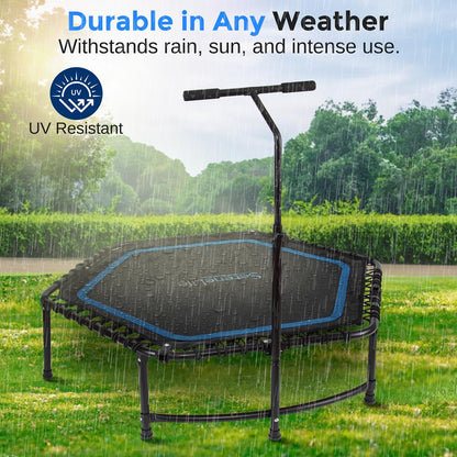 48" Foldable Fitness Trampoline, Adjustable Handrail, 264 lbs Capacity