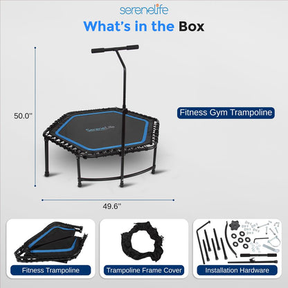 48" Foldable Fitness Trampoline, Adjustable Handrail, 264 lbs Capacity