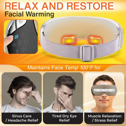 Smart Eye Massager, Relieves Strain, Heat Therapy, Bluetooth Music