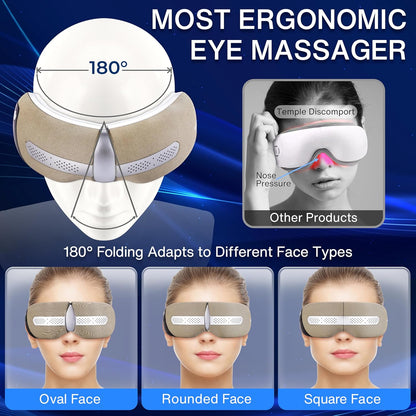 Smart Eye Massager, Relieves Strain, Heat Therapy, Bluetooth Music