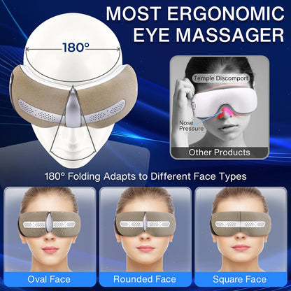 Smart Eye Massager, Relieves Strain, Heat Therapy, Bluetooth Music