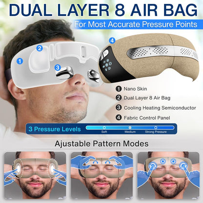 Smart Eye Massager, Relieves Strain, Heat Therapy, Bluetooth Music