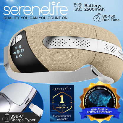 Smart Eye Massager, Relieves Strain, Heat Therapy, Bluetooth Music