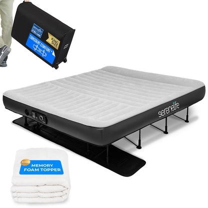Inflatable Air Mattress with Frame, Auto Inflate, Memory Foam Cover, King
