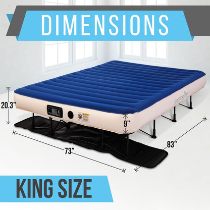 King Air Mattress with Frame, Self-Inflating Pump, Plush Flocking