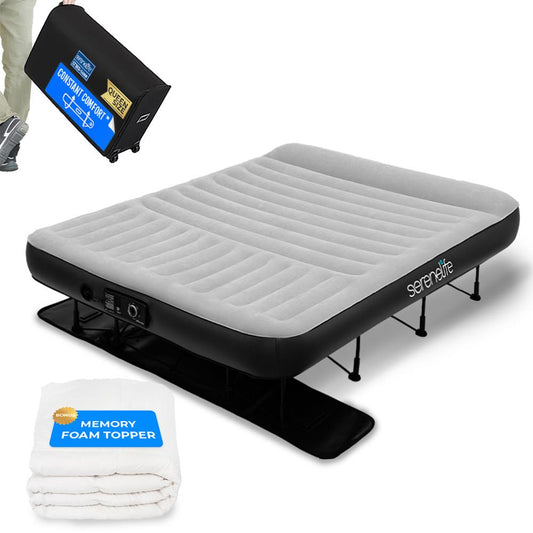 Inflatable Air Mattress with Frame, Auto Inflate, Memory Foam Cover, Queen