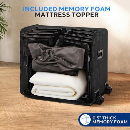 Inflatable Air Mattress with Frame, Auto Inflate, Memory Foam Cover, Queen