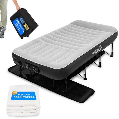 Inflatable Air Mattress with Frame, Auto Inflate, Memory Foam Cover