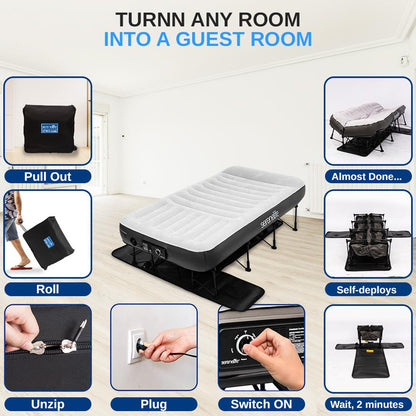 Inflatable Air Mattress with Frame, Auto Inflate, Memory Foam Cover