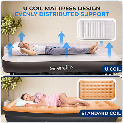 Inflatable Air Mattress with Frame, Auto Inflate, Memory Foam Cover
