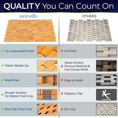 Bamboo Bath Mat, Non-Slip, Slatted Design, Natural Finish