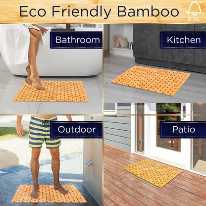 Bamboo Bath Mat, Non-Slip, Slatted Design, Natural Finish