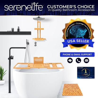 Bamboo Bath Mat, Non-Slip, Slatted Design, Natural Finish