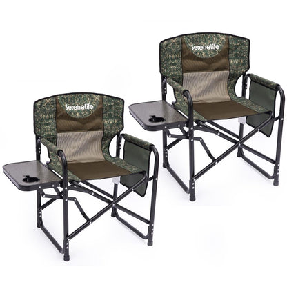 Serenelife Portable Foldable Director Chair With Side Table, Cup Holder & Carry Bag For Outdoor Use  (Green Camouflage)
