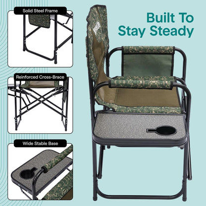 Serenelife Portable Foldable Director Chair With Side Table, Cup Holder & Carry Bag For Outdoor Use  (Green Camouflage)