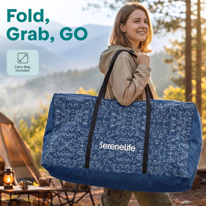 Serenelife Portable Foldable Director Chair With Side Table, Cup Holder & Carry Bag For Outdoor Use  (Blue Camouflage)