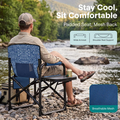 Serenelife Portable Foldable Director Chair With Side Table, Cup Holder & Carry Bag For Outdoor Use  (Blue Camouflage)